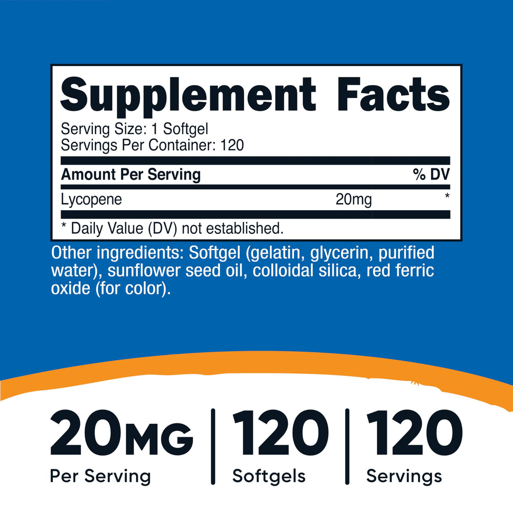 Nutricost Lycopene softgel close-up showing smooth capsules for daily use