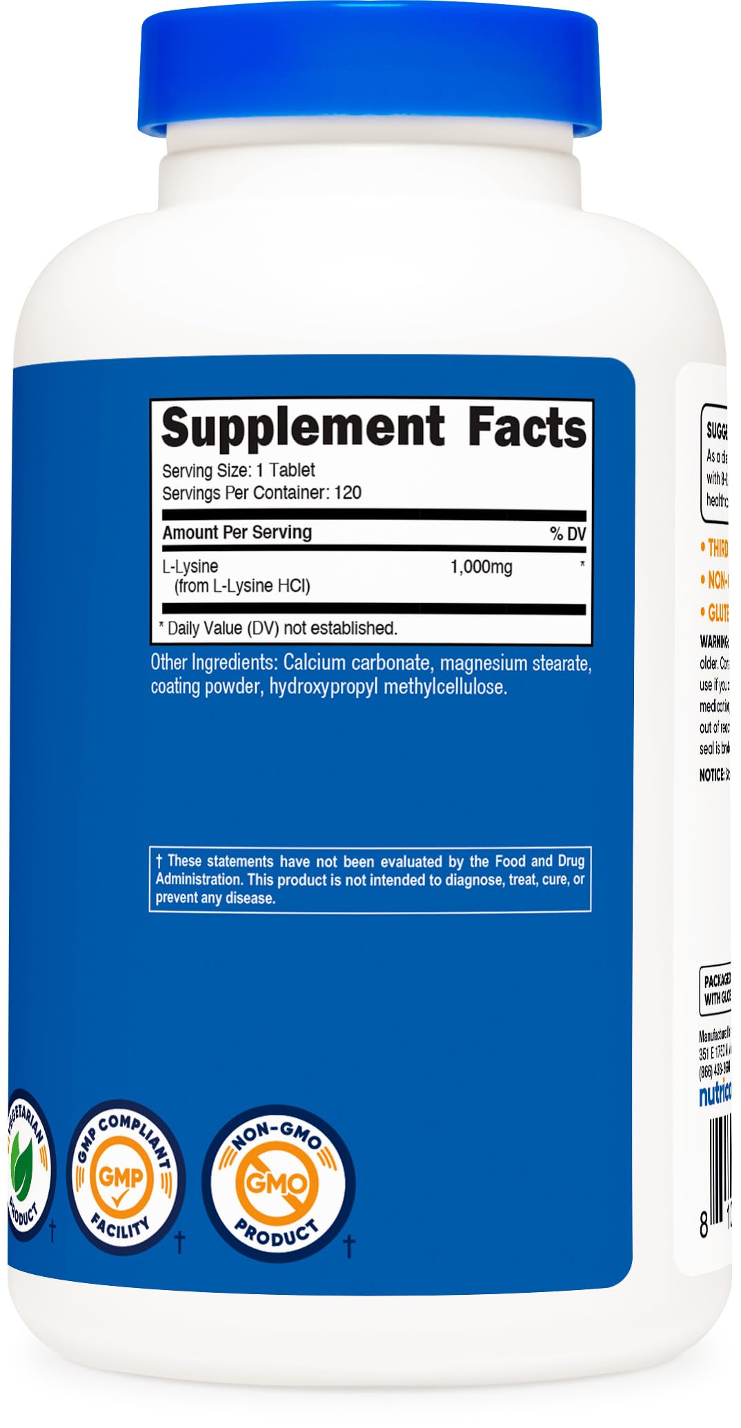 Nutricost L-Lysine 1000mg bottle on shelf as a reliable supplement option.