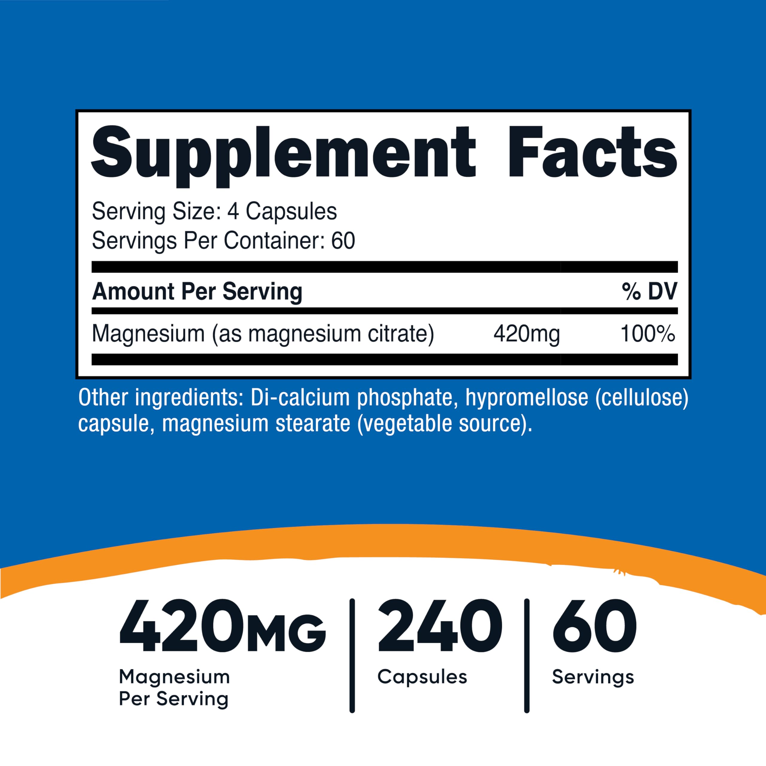 Nutricost Magnesium Citrate veggie capsules close-up, plant-based capsules for easy vegetarian supplementation.