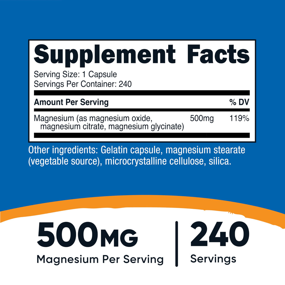 Closeup of Nutricost Magnesium Complex capsules for easy daily use