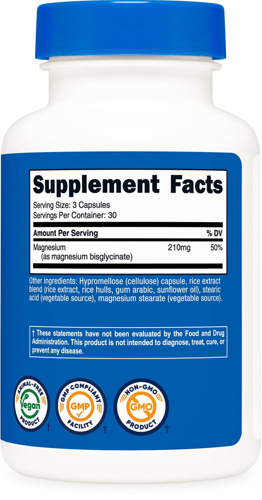 Nutricost Magnesium Glycinate Capsules packaging shows three size options.