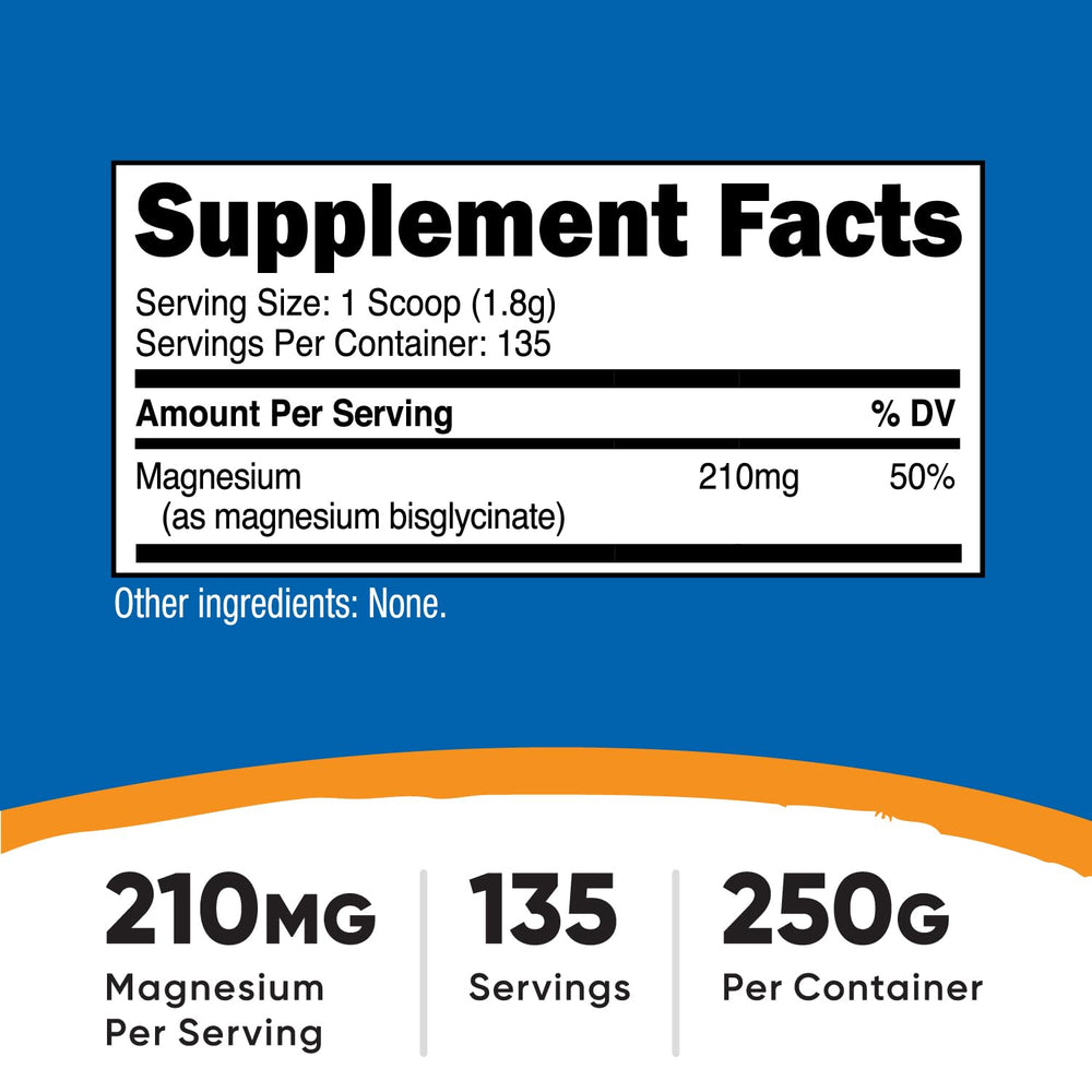 Nutricost Magnesium Glycinate Powder bottle-back with serving size for daily mineral intake