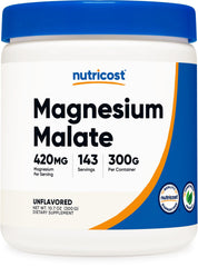 Nutricost Magnesium Malate Powder tub front for daily supplement routine.