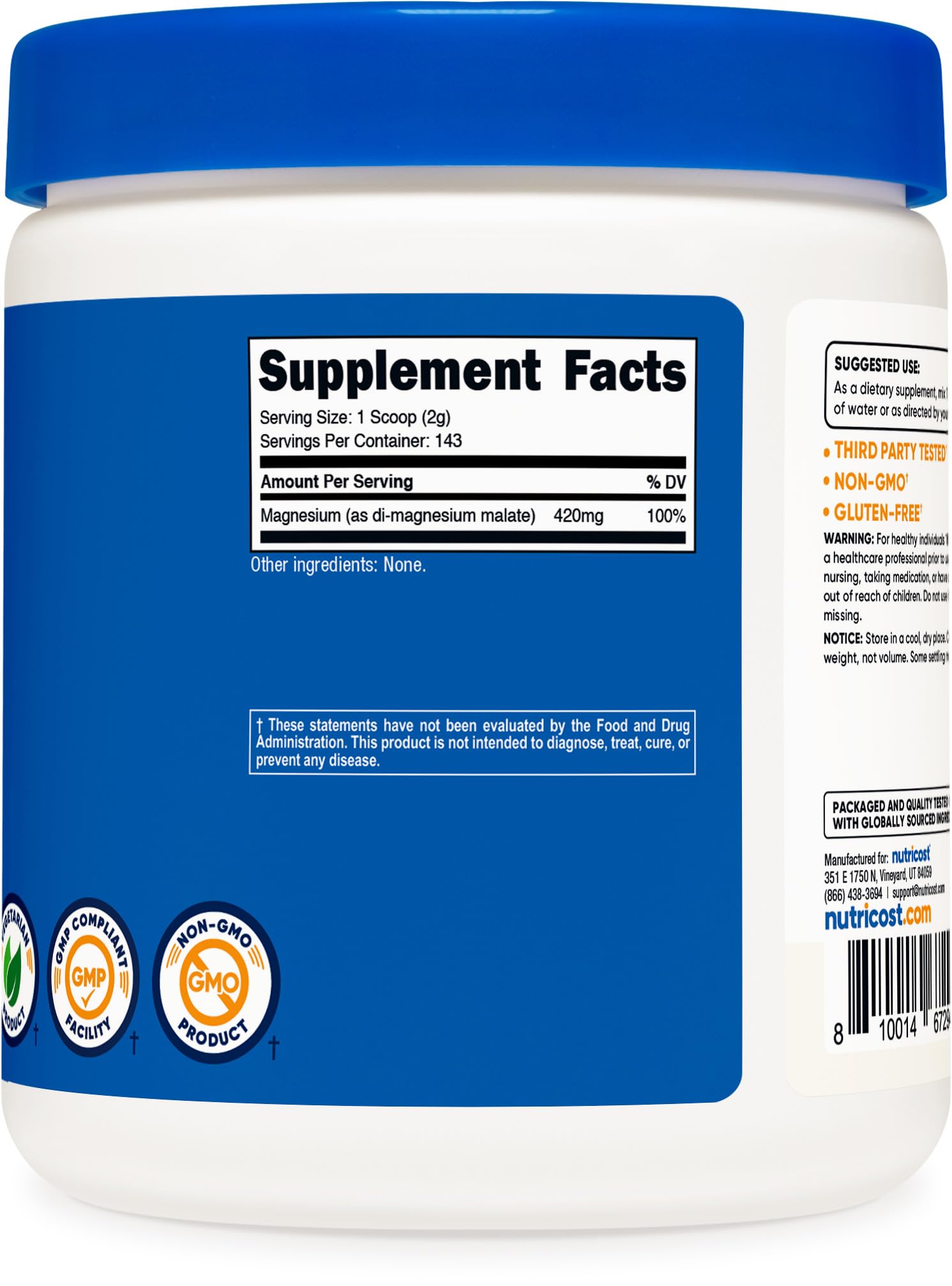 Nutricost Magnesium Malate Powder tub sealed for freshness.