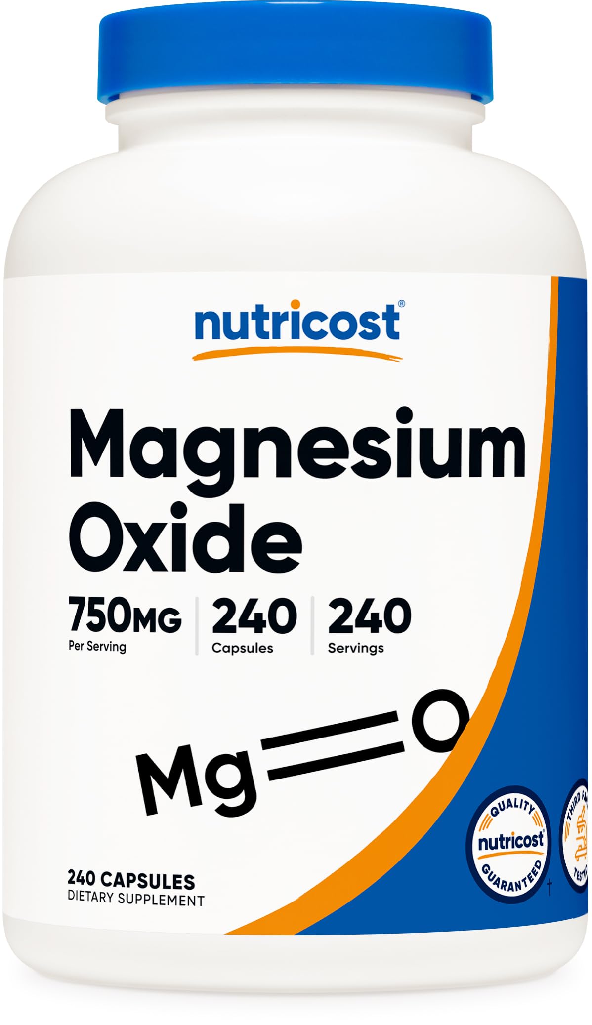 Nutricost Magnesium Oxide 750mg bottle for convenient daily mineral support.