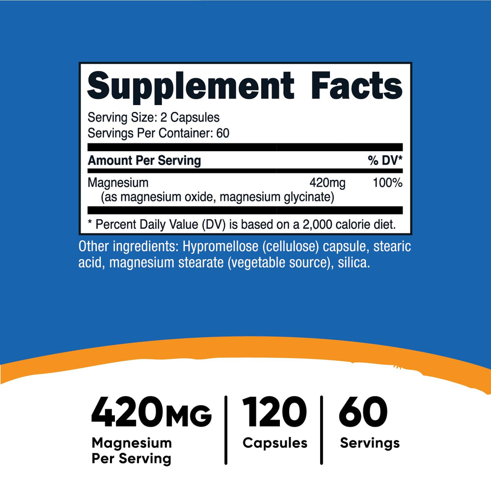 Nutricost Magnesium+ capsules inside show easy-to-swallow plant-based form
