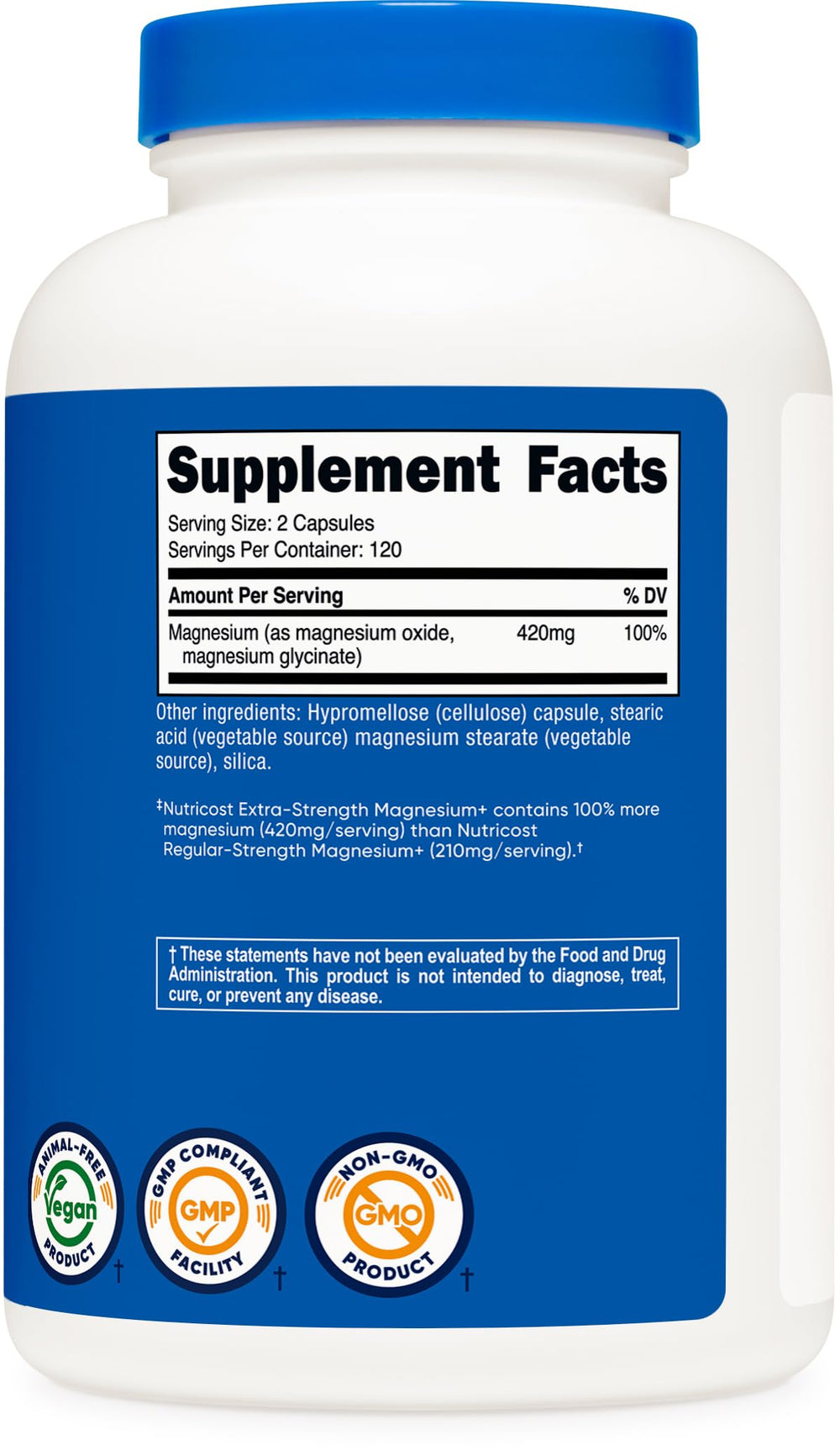 Nutricost Magnesium+ ingredients close-up with magnesium oxide and glycinate.