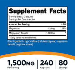 Closeup of Nutricost Magnesium Taurate capsules highlighting a potent, easy-to-take supplement