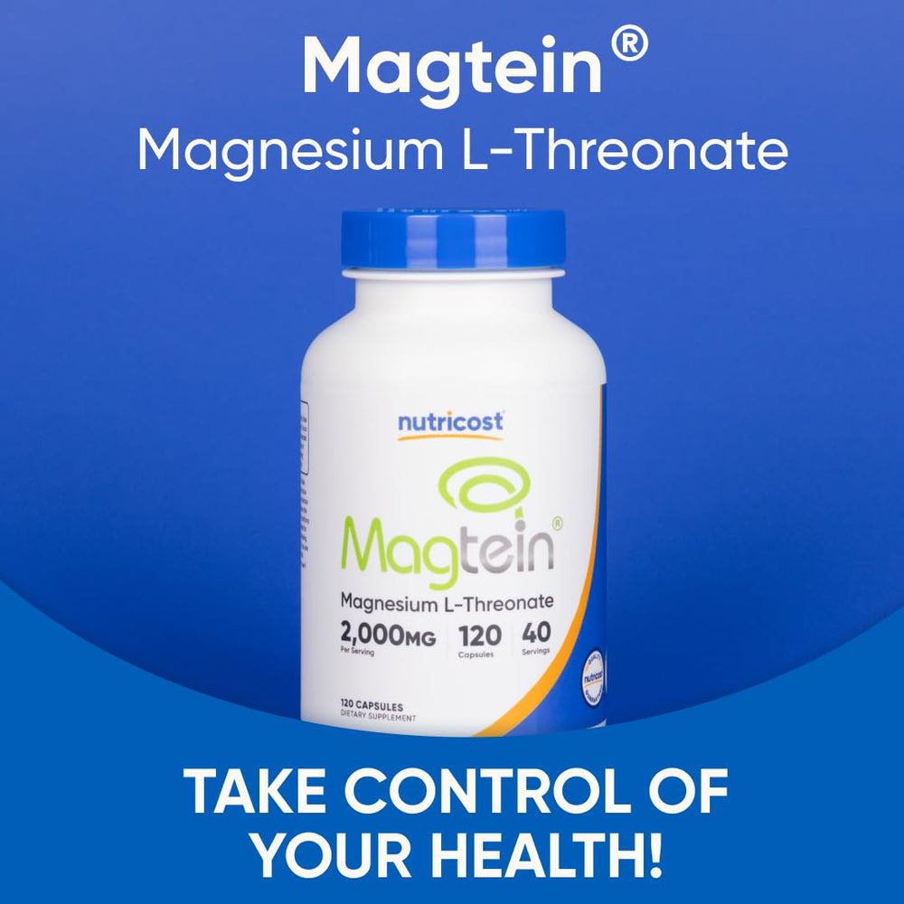 Nutricost Magtein bottle on desk conveys portable daily supplementation for use anywhere.