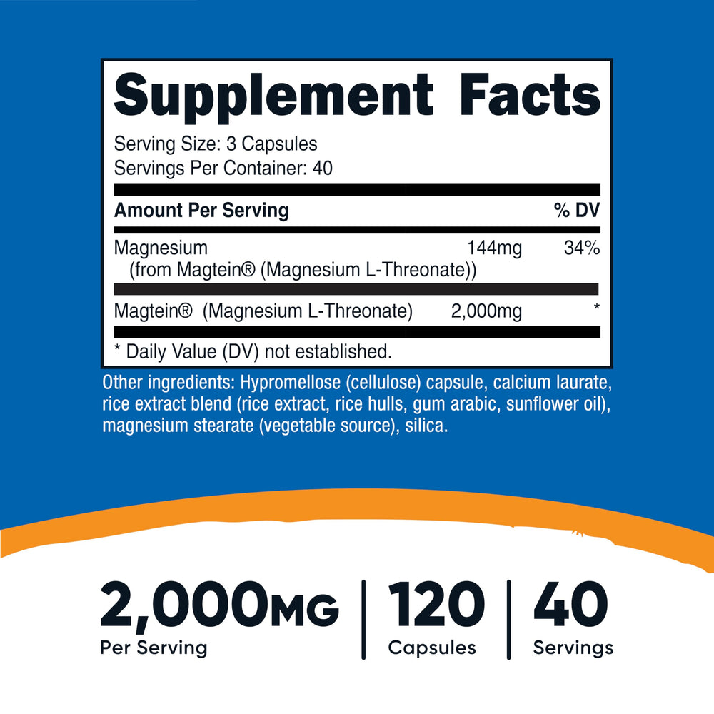 Nutricost Magtein capsules closeup showing convenient daily magnesium support.