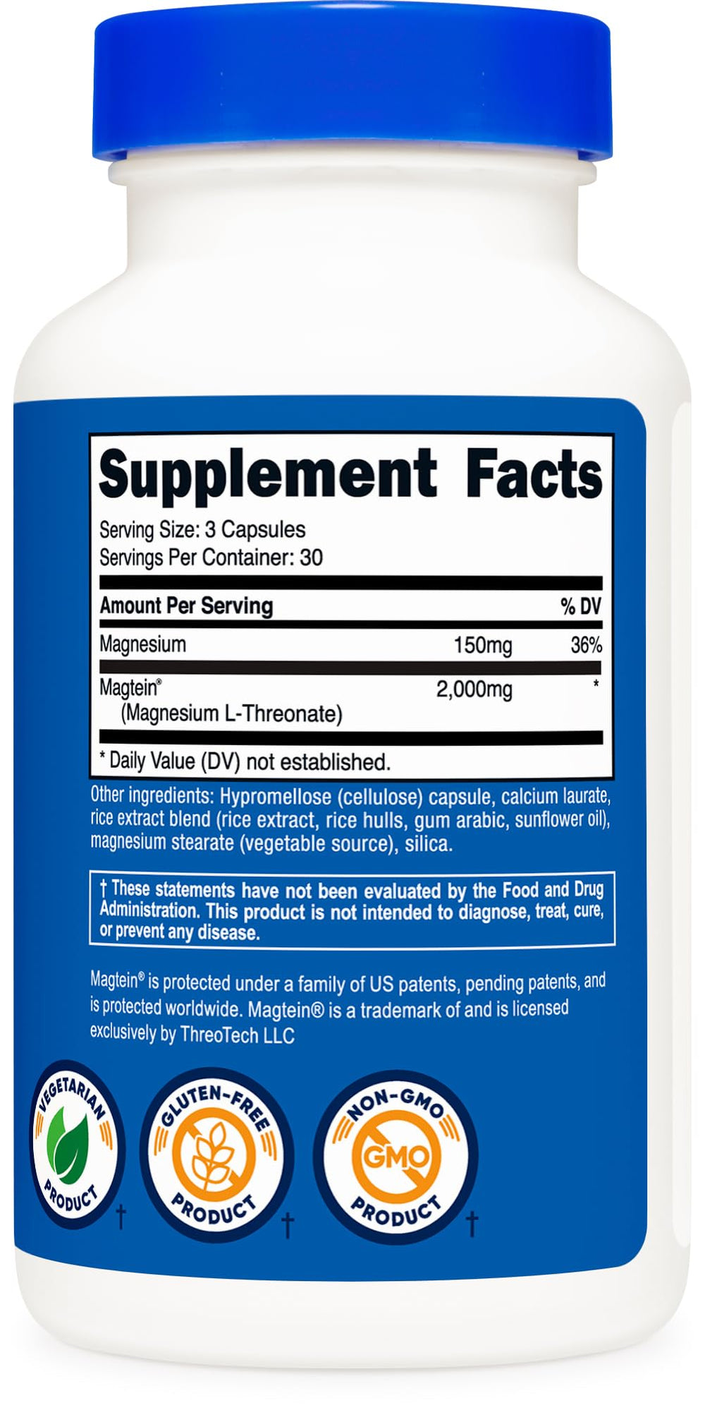 Nutricost Magtein vegetarian formula badge signals plant-based option