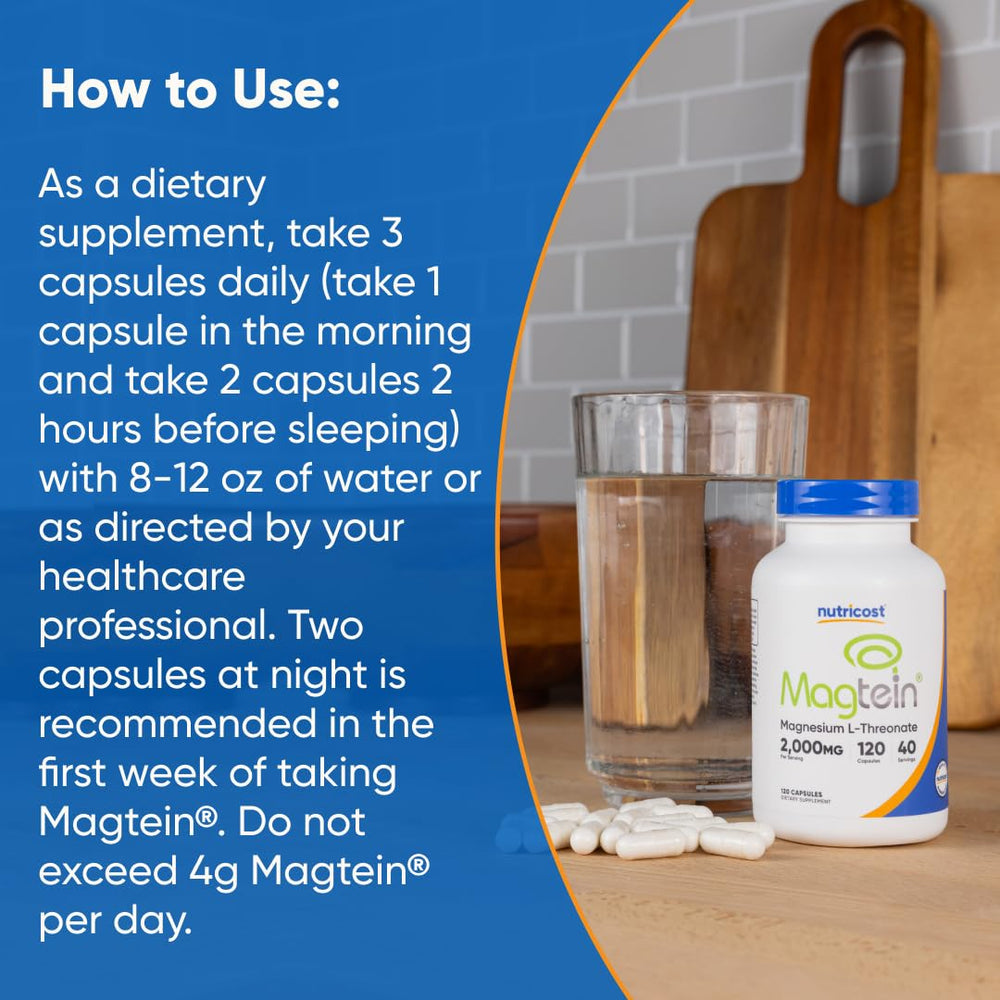 Nutricost Magtein vegetarian gluten-free icons communicate dietary compatibility.