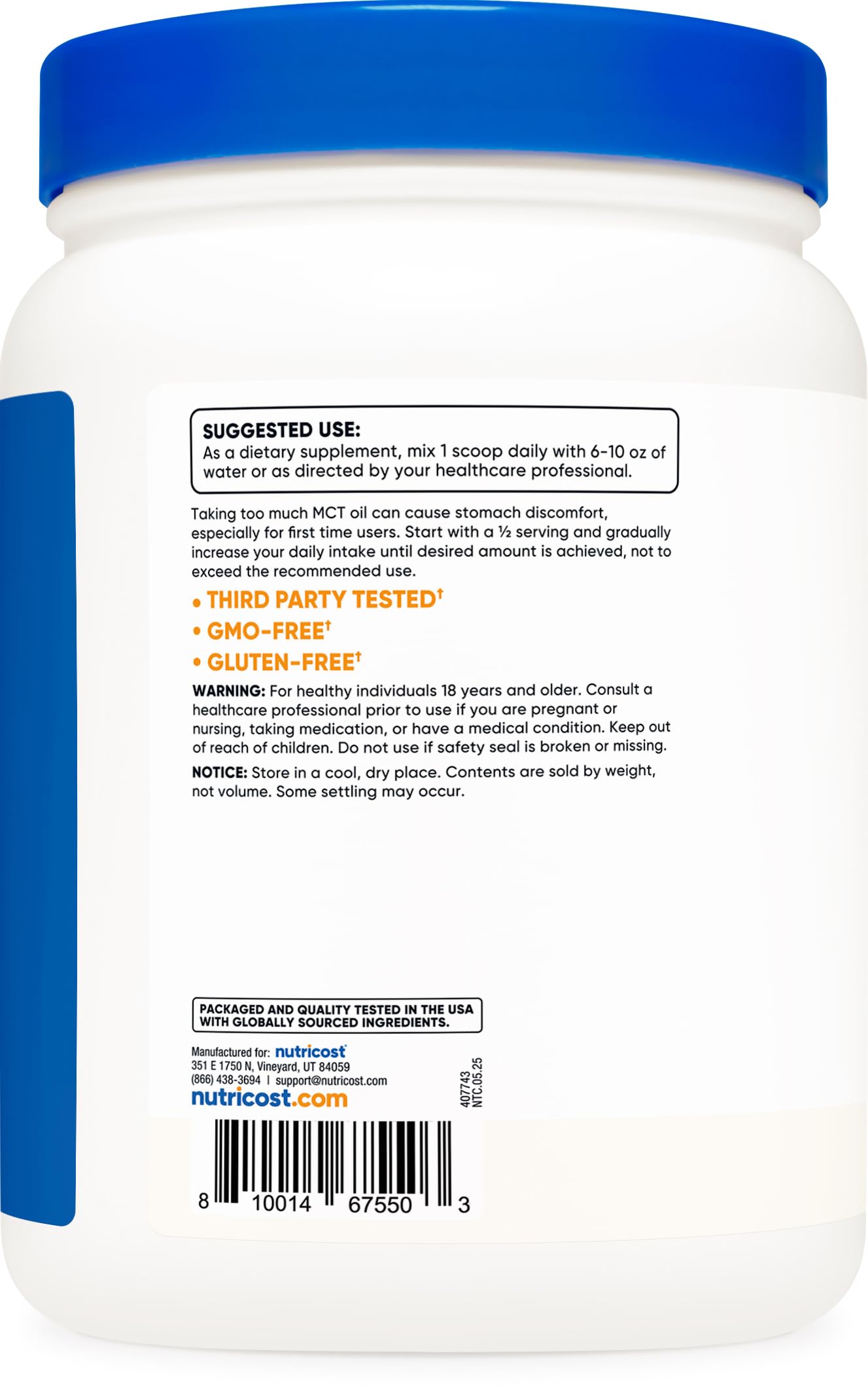 Nutricost MCT Oil Powder kitchen setup highlighting low-carb lifestyle support.