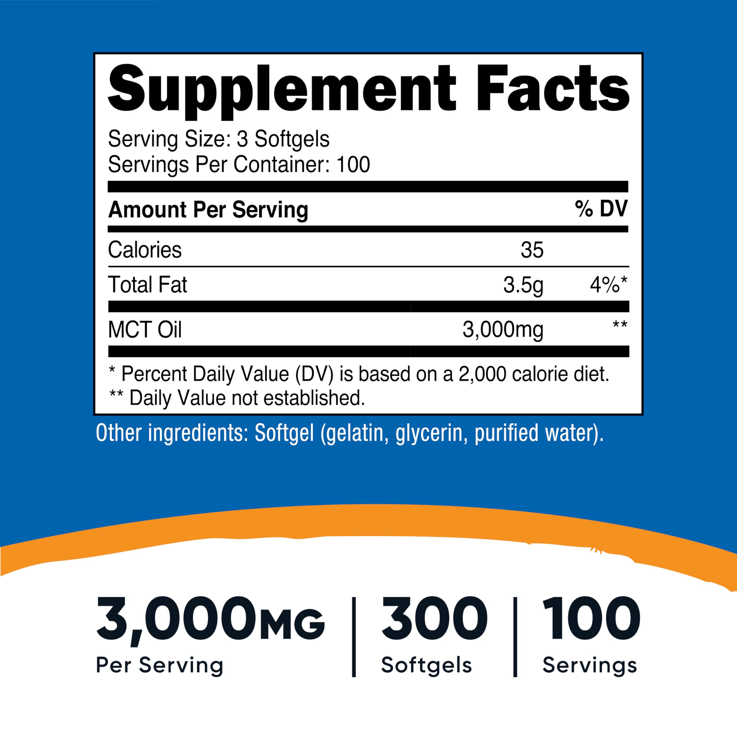 Close-up of softgels showing C8 and C10 MCT blend for quick energy.