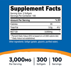 Close-up of softgels showing C8 and C10 MCT blend for quick energy.
