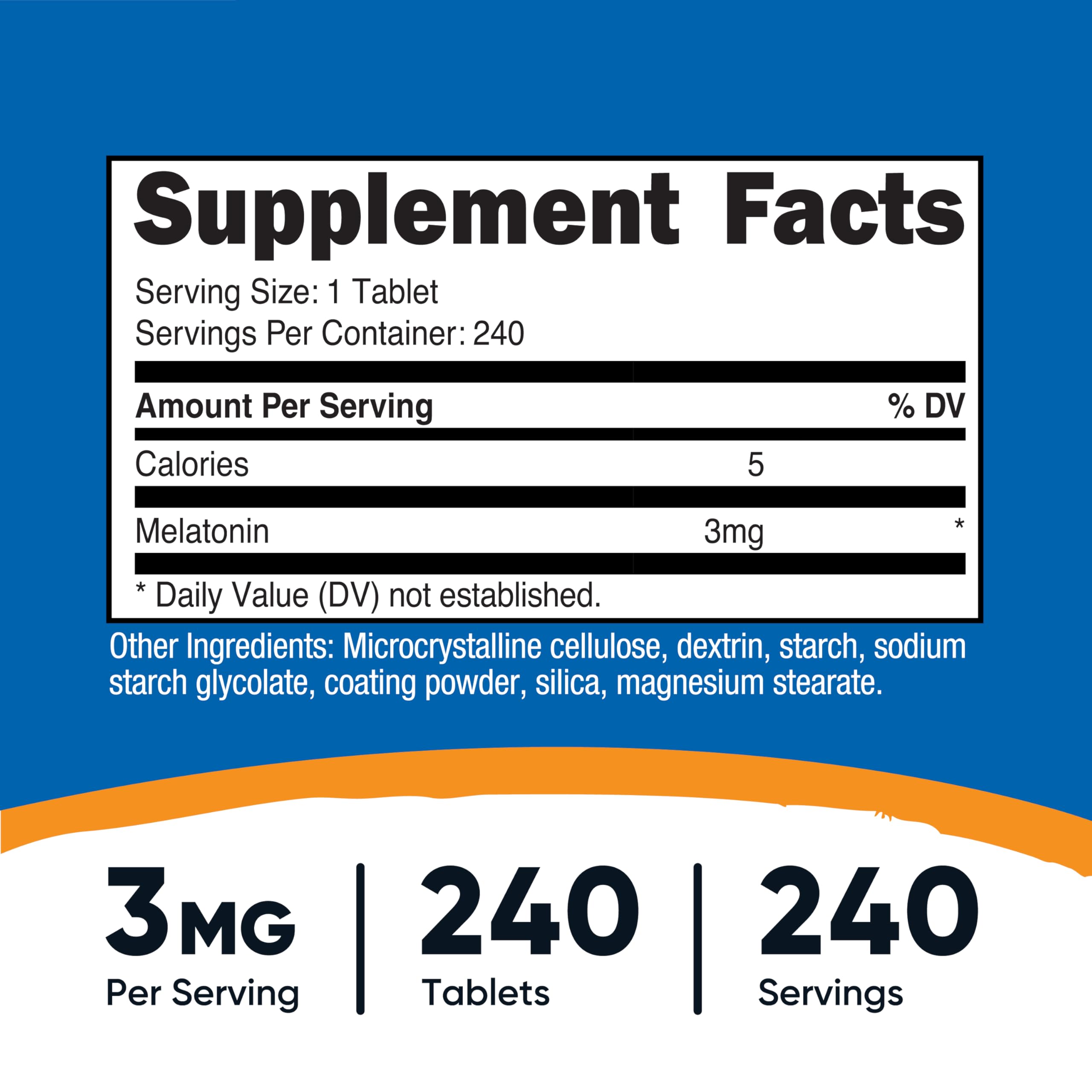 Nutricost Melatonin 240-tablet bottle front view for reliable nightly dosing.