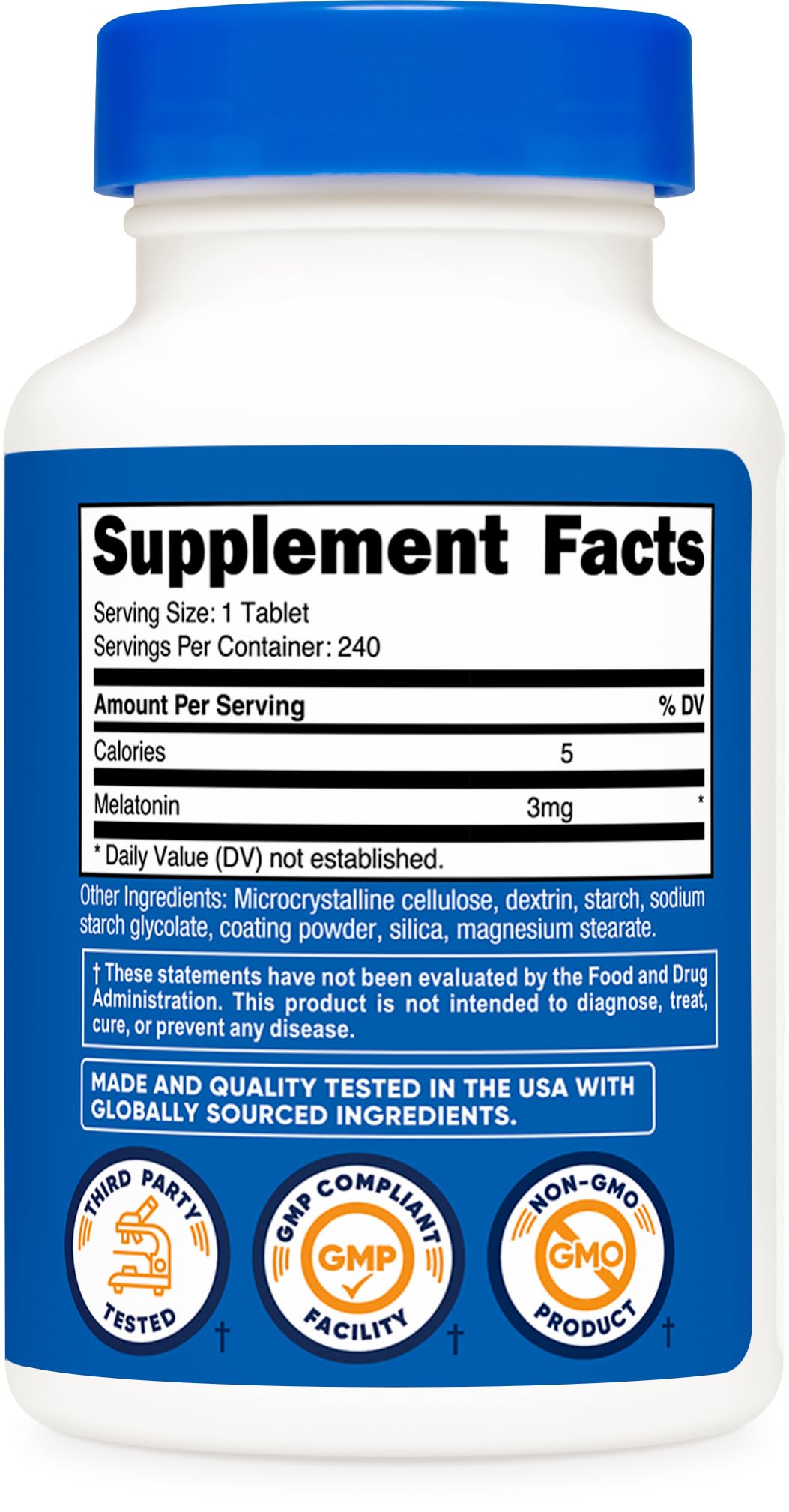 Nutricost Melatonin gluten-free and non-GMO option for sensitive diets.