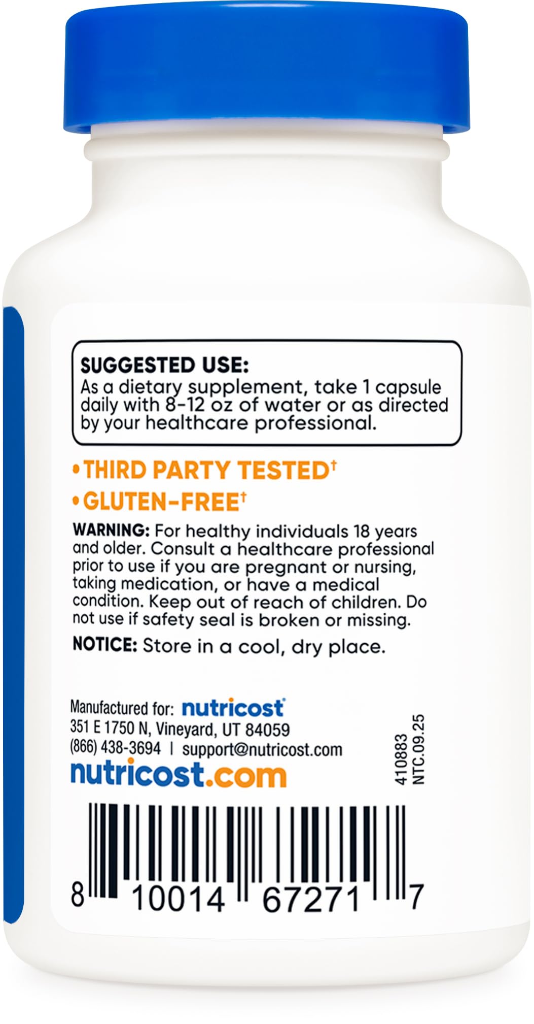 Nutricost Melatonin bottle manufactured in a GMP facility for quality.