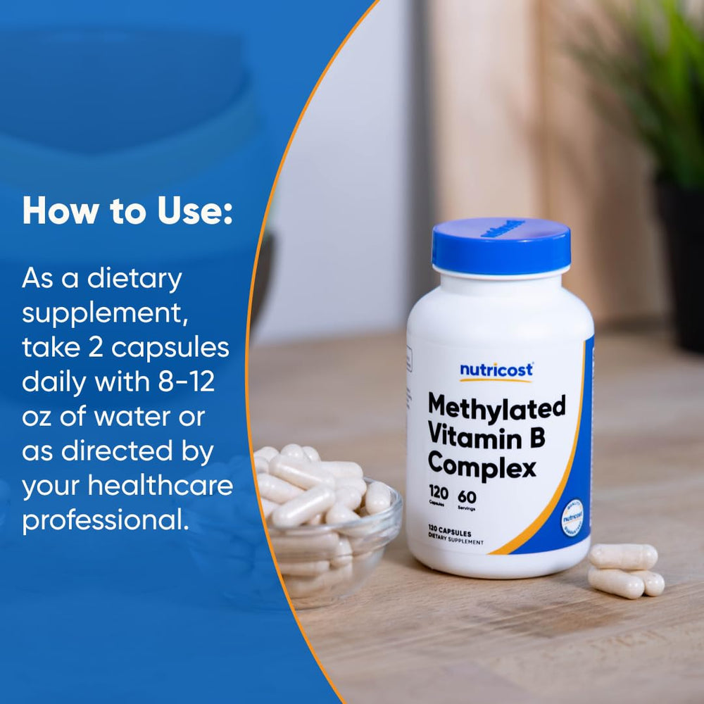 Gluten-free seal visible on Nutricost Methylated B Complex cap.