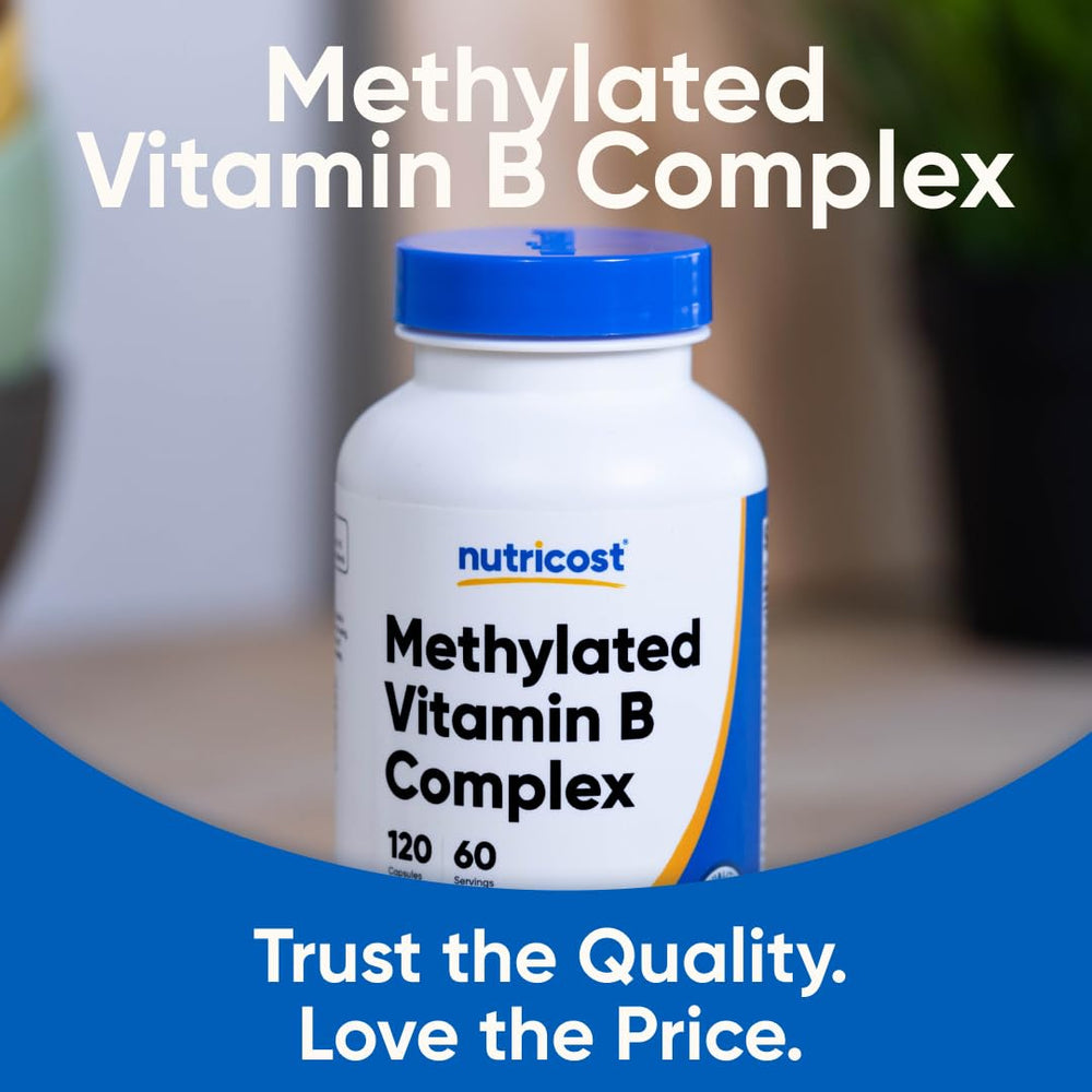 Detail of Nutricost Methylated B Complex label with vitamin list.