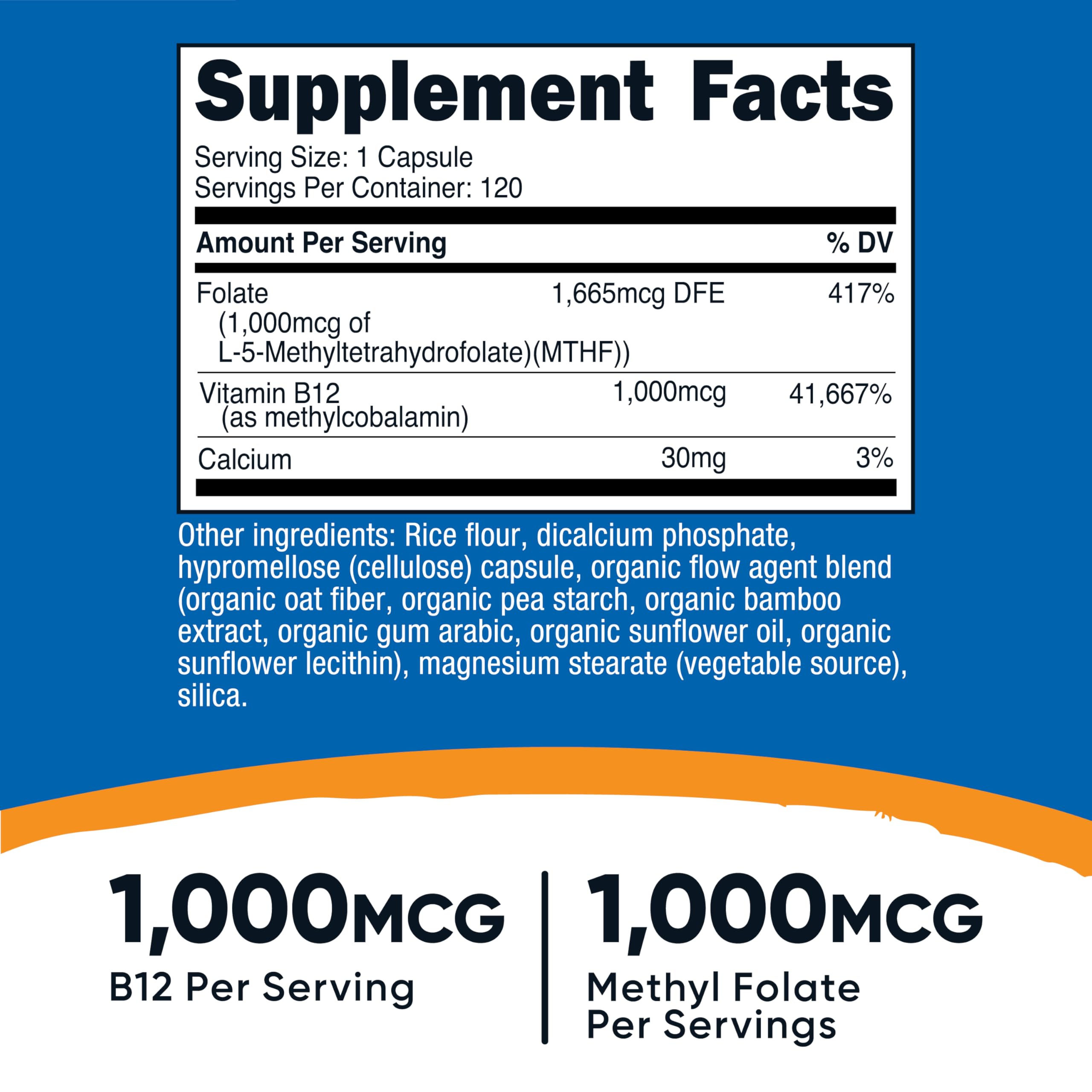 Close-up of Nutricost capsules highlighting 1,000 mcg B12 per serving