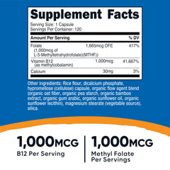 Close-up of Nutricost capsules highlighting 1,000 mcg B12 per serving