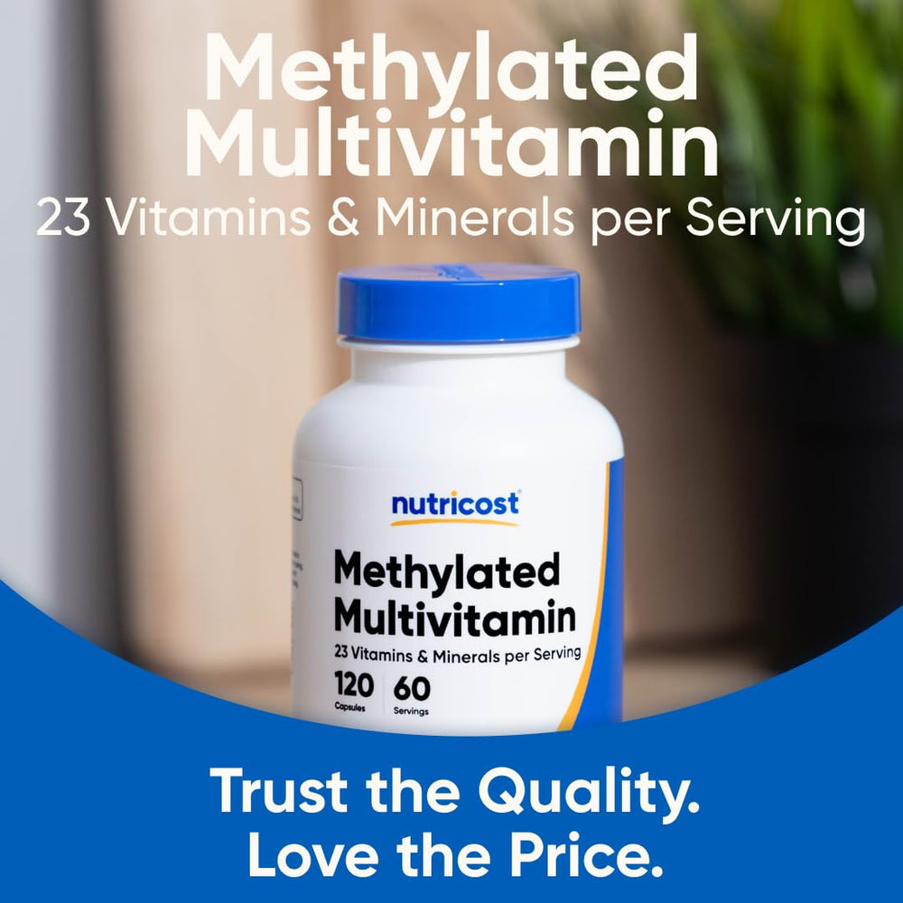 Nutricost Methylated Multivitamin NSF-certified facility symbol on packaging.