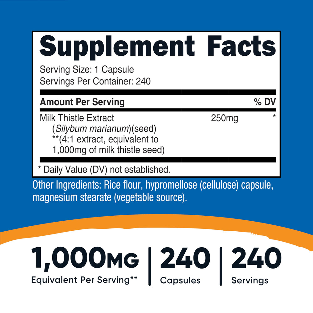 Nutricost Milk Thistle capsules close-up highlighting compact, easy-to-swallow design