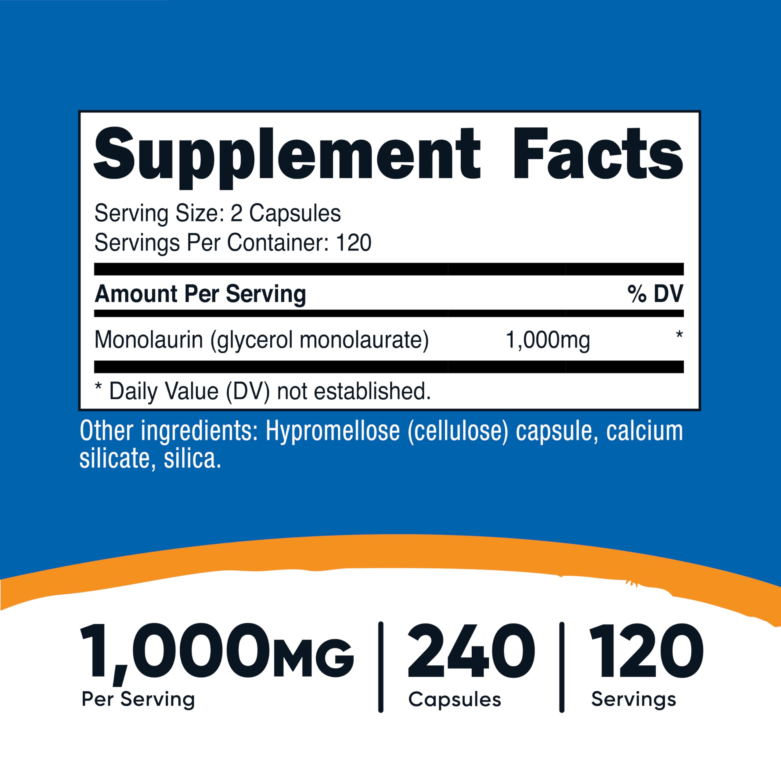 Nutricost Monolaurin capsules 240-count ready for reliable daily use.