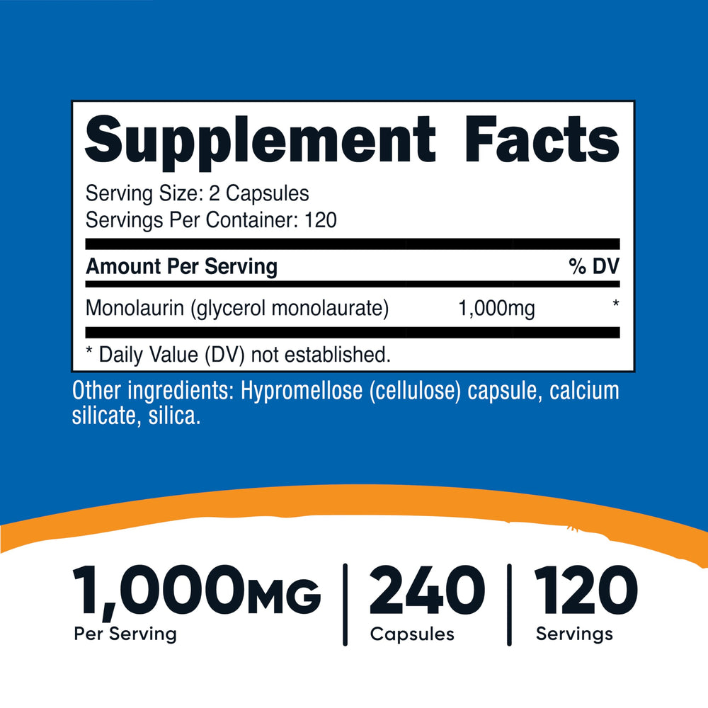 Nutricost Monolaurin capsules 240-count ready for reliable daily use.