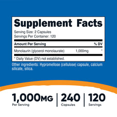 Nutricost Monolaurin capsules 240-count ready for reliable daily use.