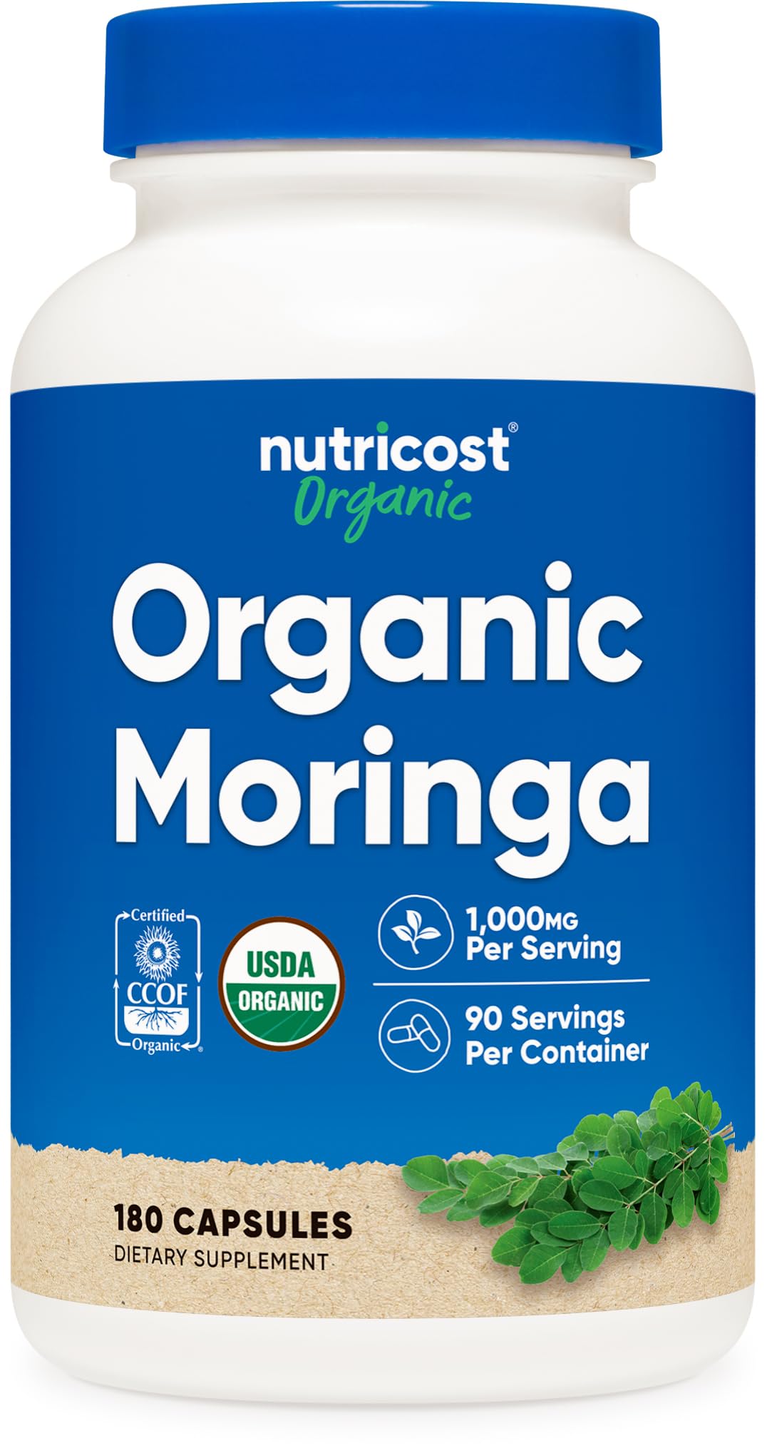 Nutricost Moringa capsules bottle for daily wellness.