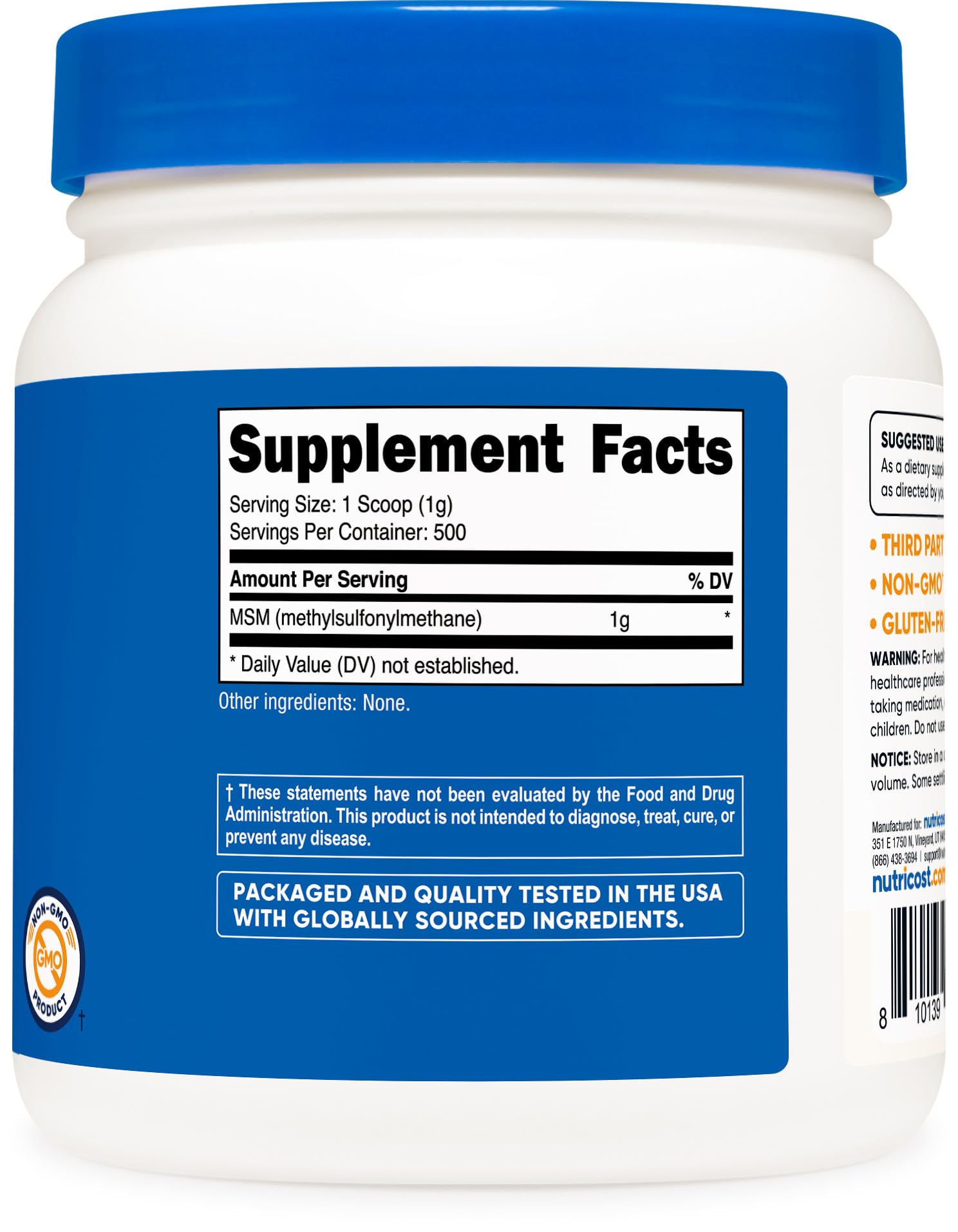 Nutricost MSM Powder packaging demonstrates clean, GMP-compliant production.