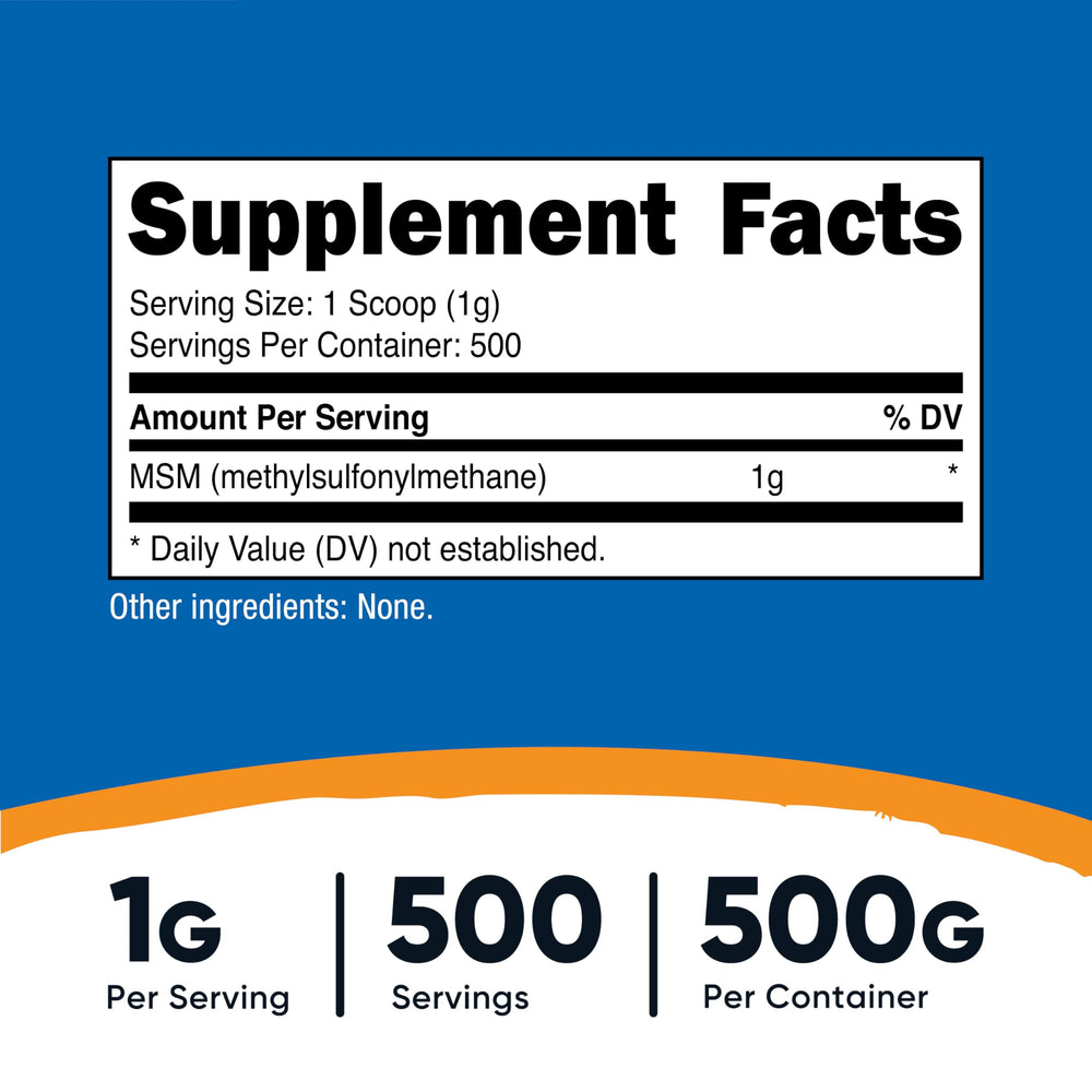 Nutricost MSM Powder serving scoop illustrating easy daily dosing.