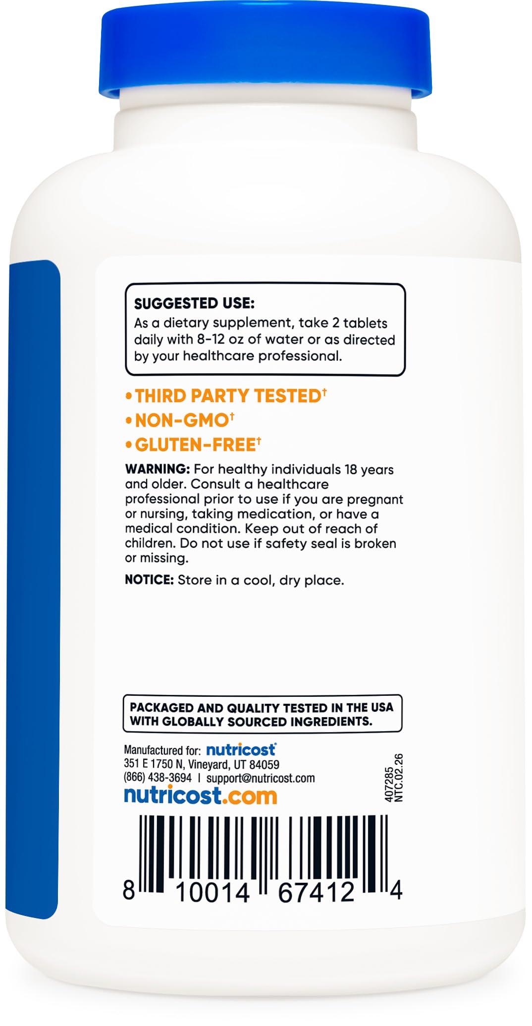 Nutricost MSM tablets bottle-dispense shot displaying 120 servings per bottle