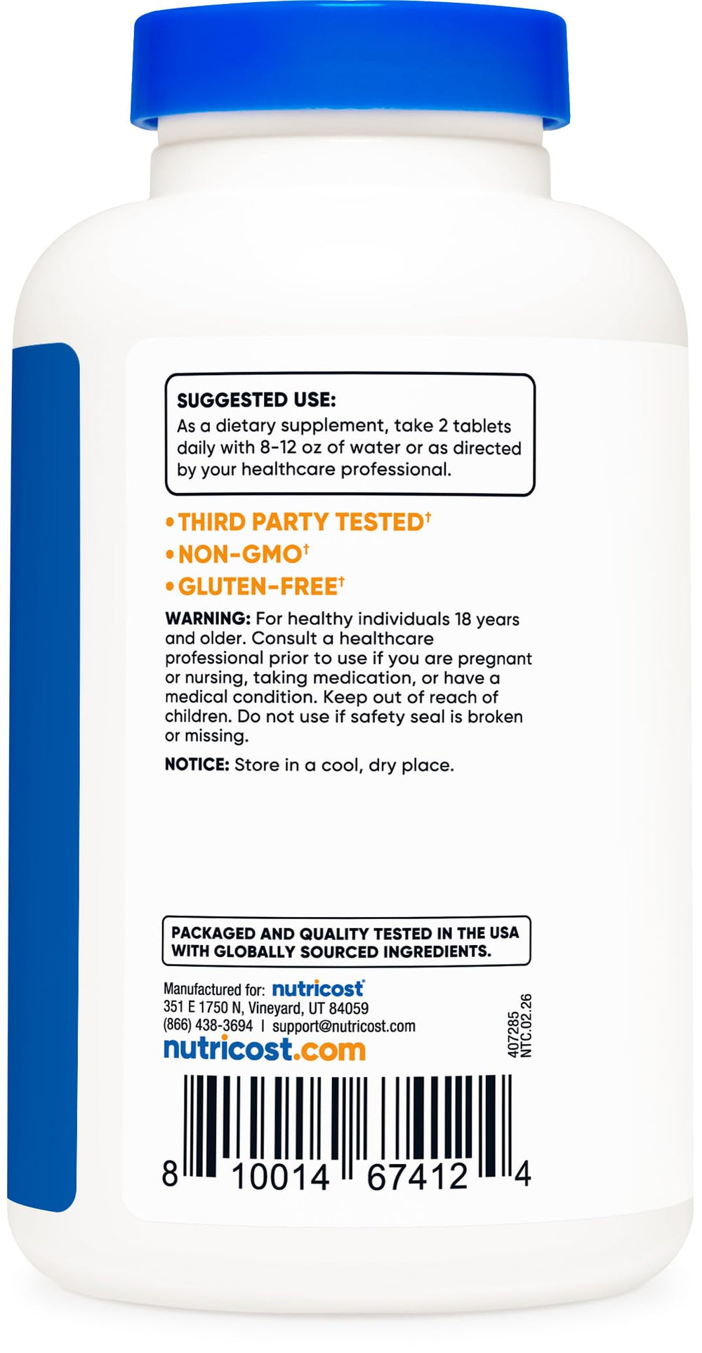 Nutricost MSM tablets bottle-dispense shot displaying 120 servings per bottle