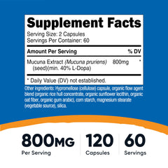 Nutricost Mucuna Pruriens capsules close-up, vegan-friendly format.