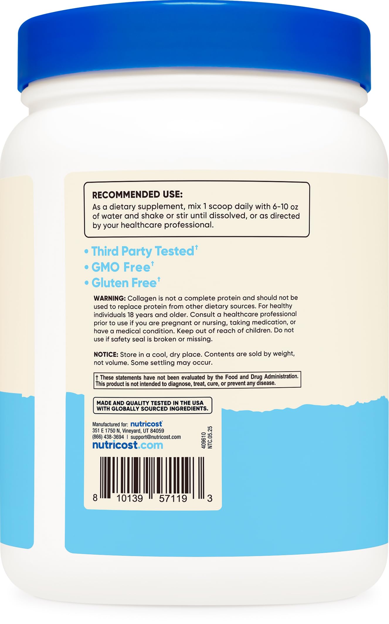 Nutricost label close-up highlights biotin and hyaluronic acid ingredients
