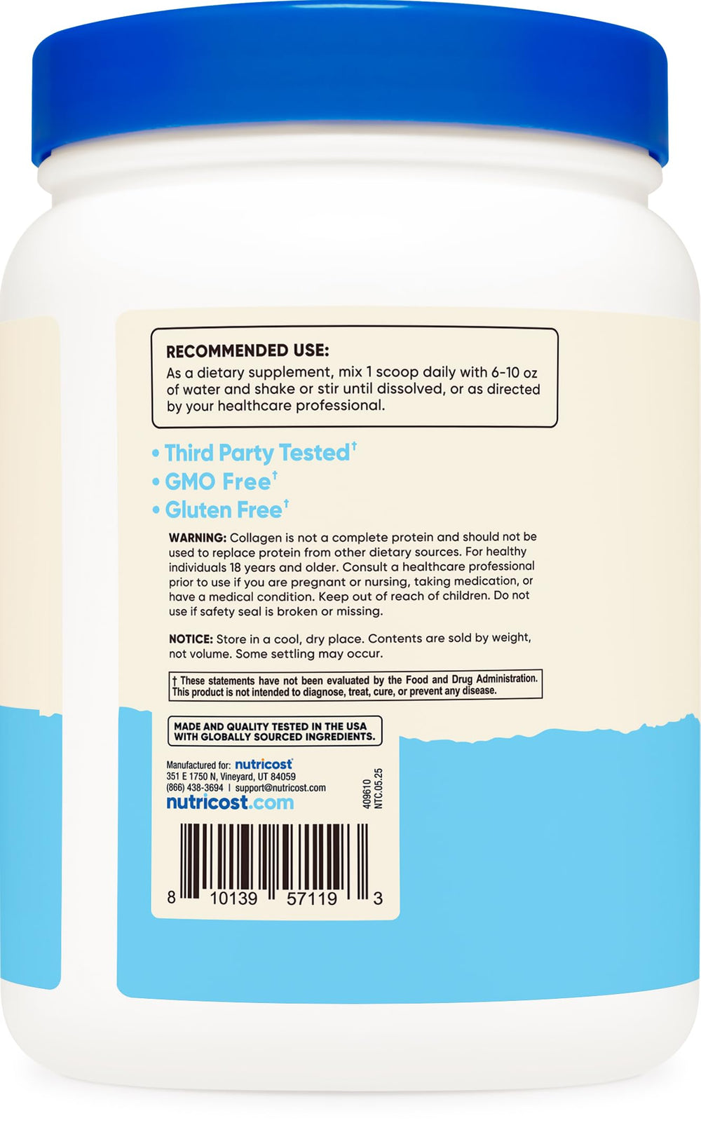 Nutricost label close-up highlights biotin and hyaluronic acid ingredients