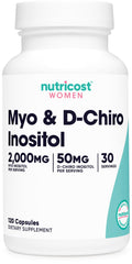 Nutricost Myo Inositol & D-Chiro Inositol bottle with 120 capsules for 30 servings.