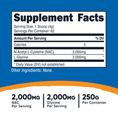 Nutricost NAC and Glycine powder with measuring scoop for precise dosing.