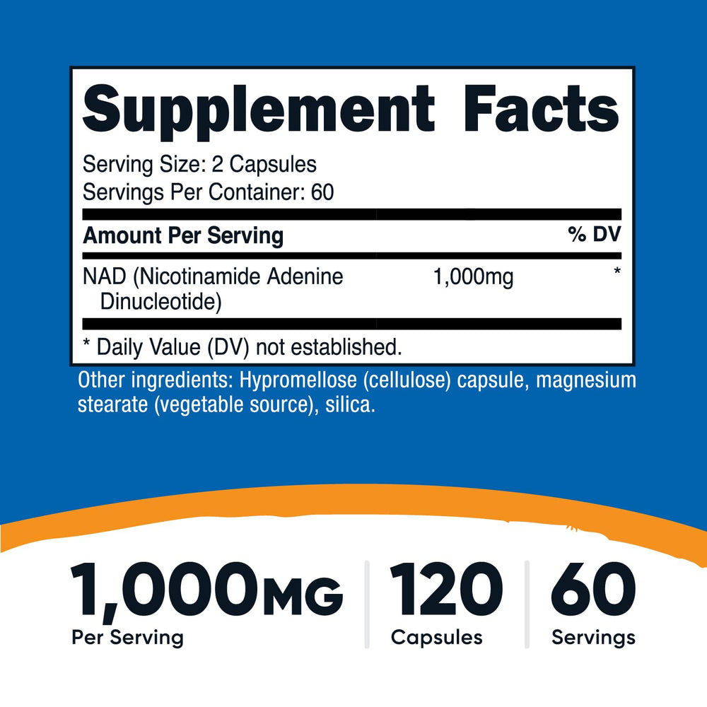 Nutricost NAD+ capsules close-up for vegan daily use.