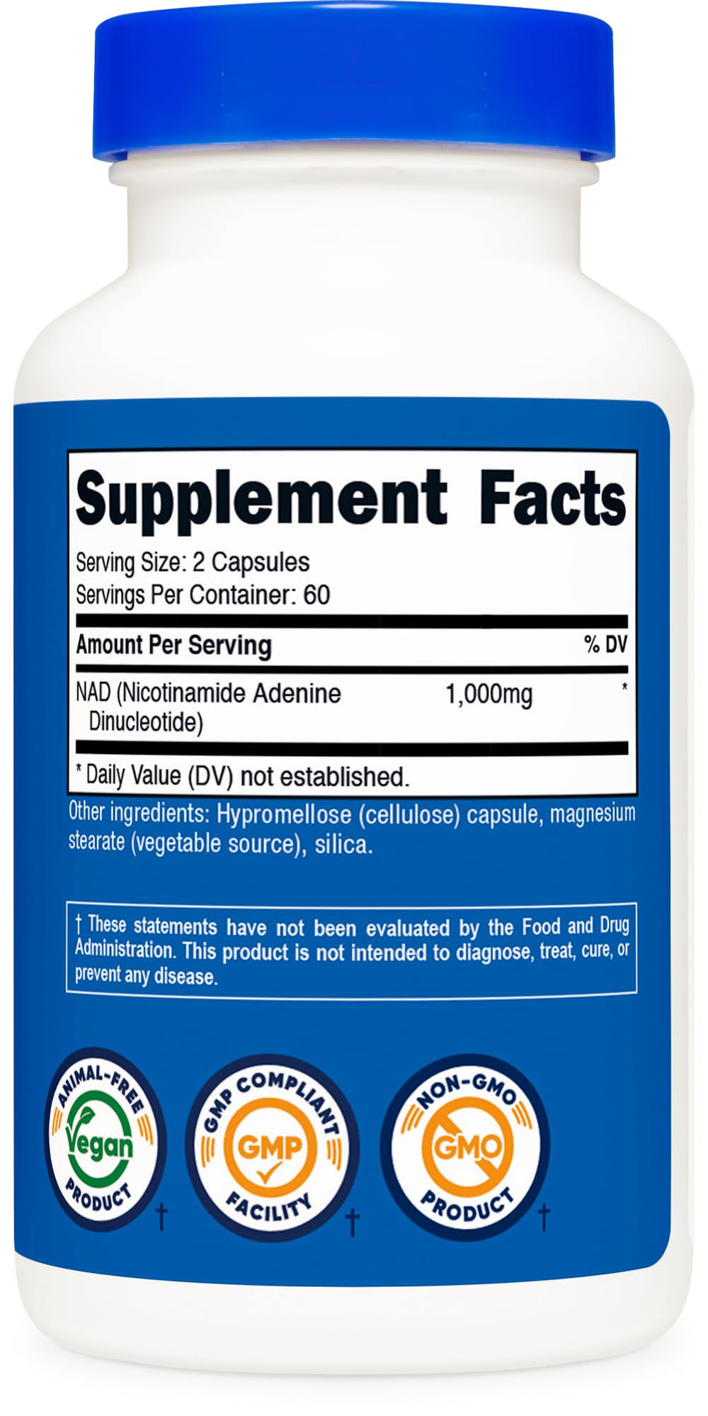 Nutricost NAD+ label nutrition panel communicates serving content.