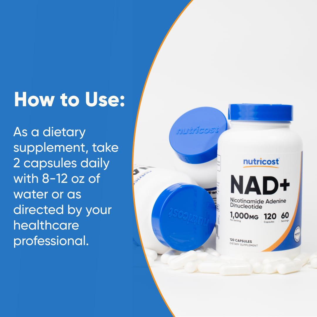 Nutricost NAD+ packaging shows vegan and gluten-free status.