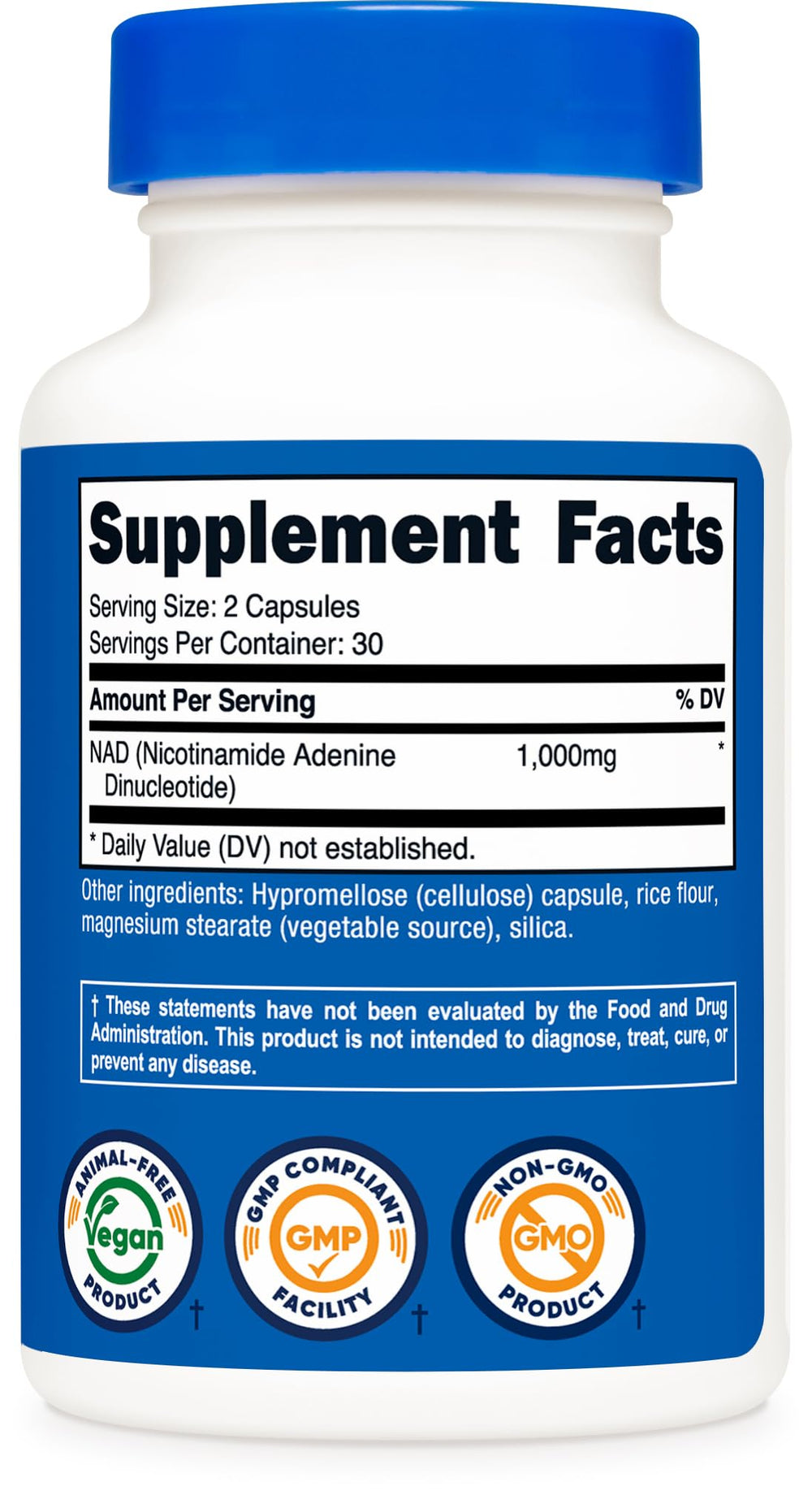 Nutricost NAD+ daily-use photo showing a 30-day supply