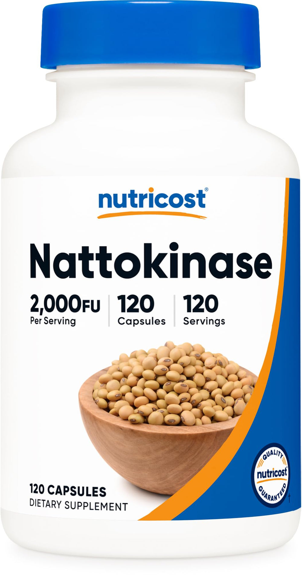 Nutricost Nattokinase 2000FU bottle showing potency per serving for daily use