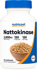 Nutricost Nattokinase 2000FU bottle showing potency per serving for daily use
