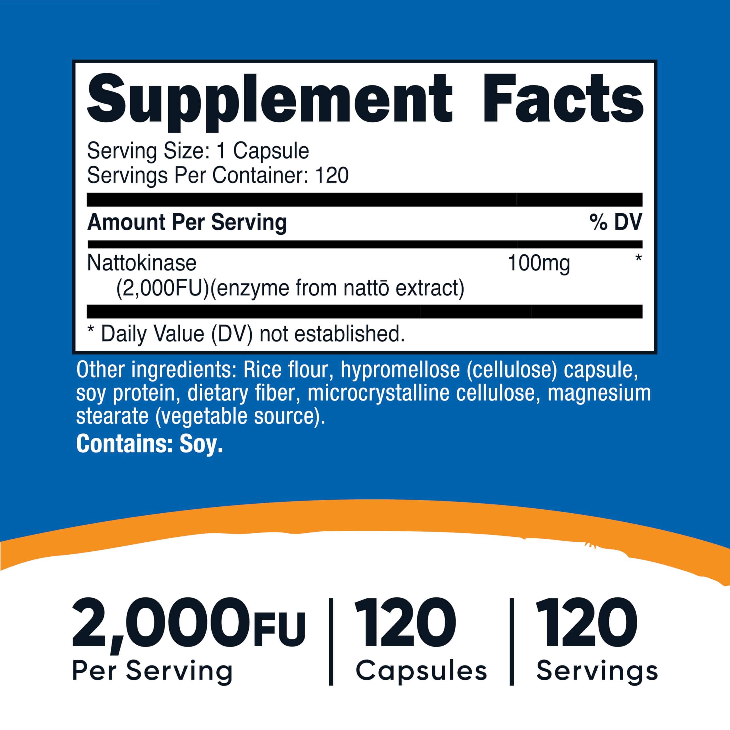 Close-up of Nutricost nattokinase capsules highlighting gluten-free, non-GMO formula