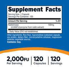 Close-up of Nutricost nattokinase capsules highlighting gluten-free, non-GMO formula