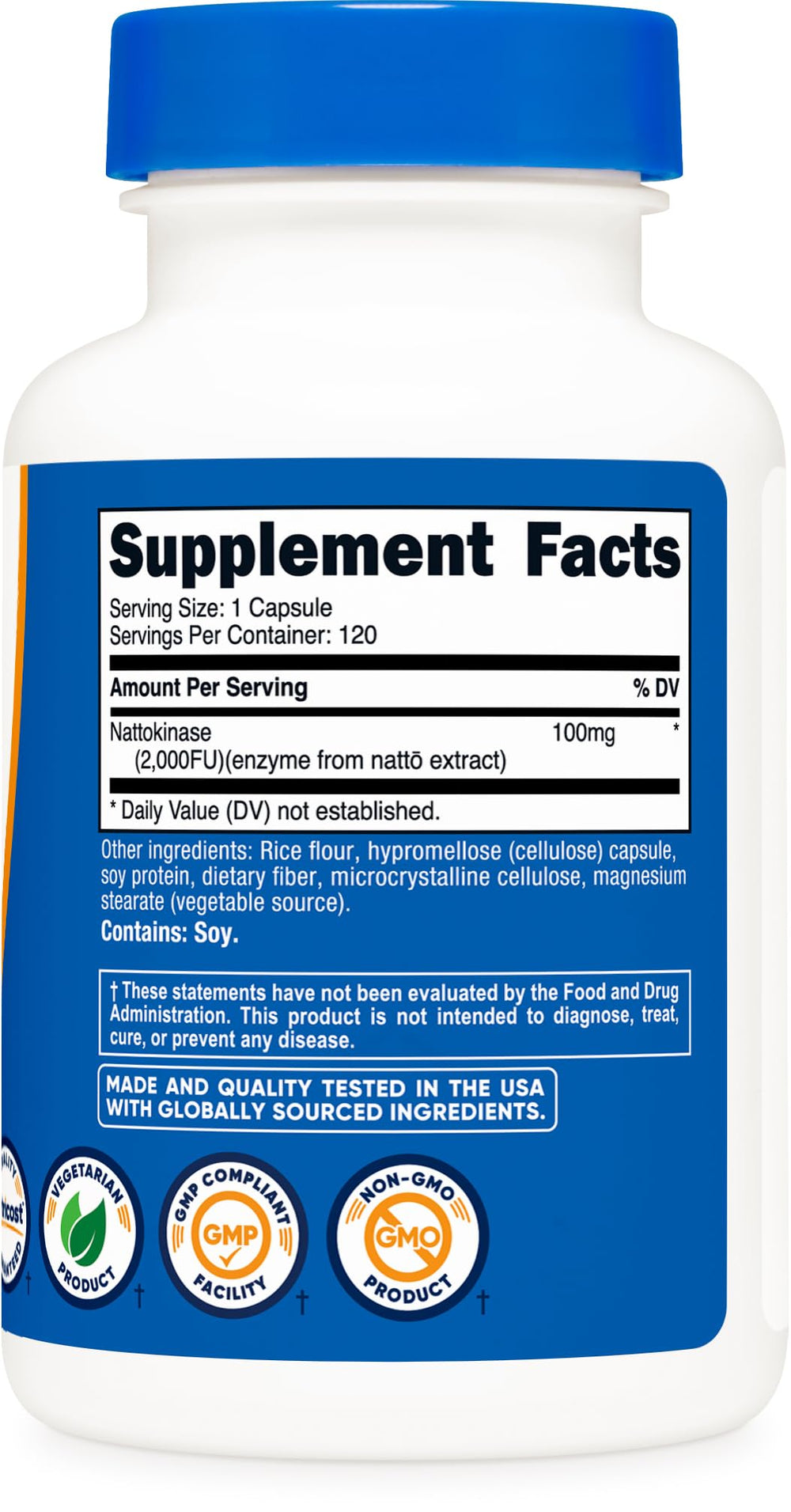Nutricost nattokinase ISO-tested label on bottle